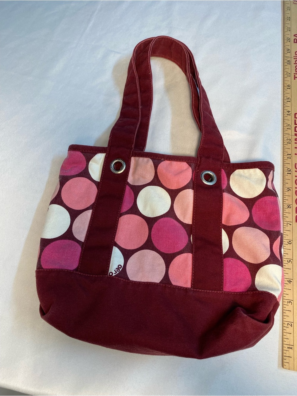 Aerie Polka Dot Small Canvas Tote Bag in Burgundy and Pink